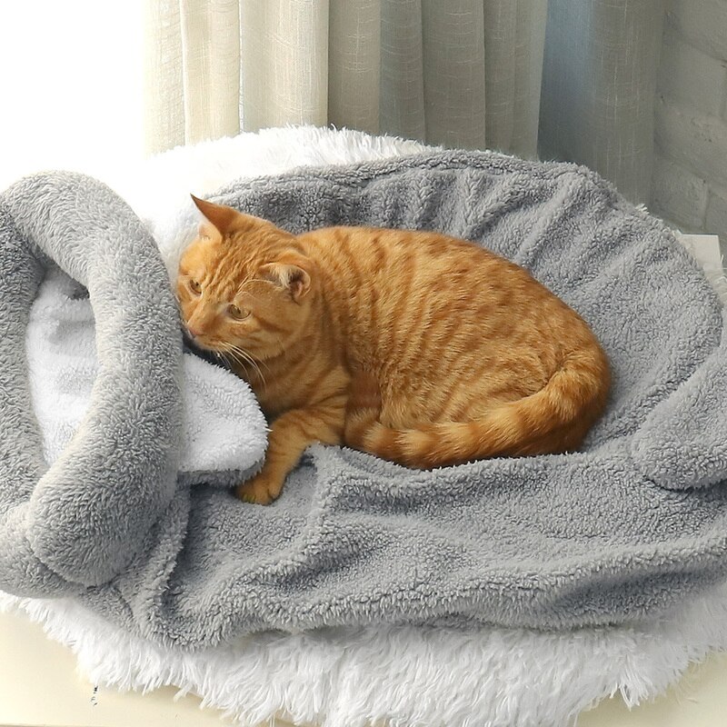 Söt katt sovsäck säng ultramjuk korallfleece katt kattunge säng husdjur katt två användningsmatta kudde härlig husdjur katt varm hus kennel