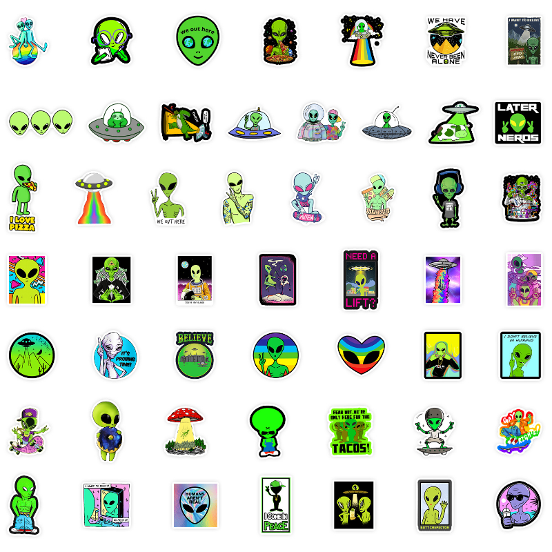 Pegatinas de grafiti de Alien ET de dibujos animados para equipaje DIY, botella de agua, teléfono, portátil, guitarra, álbum de recortes, casco, calcomanía de pared para coche, 10/25/50 Uds.