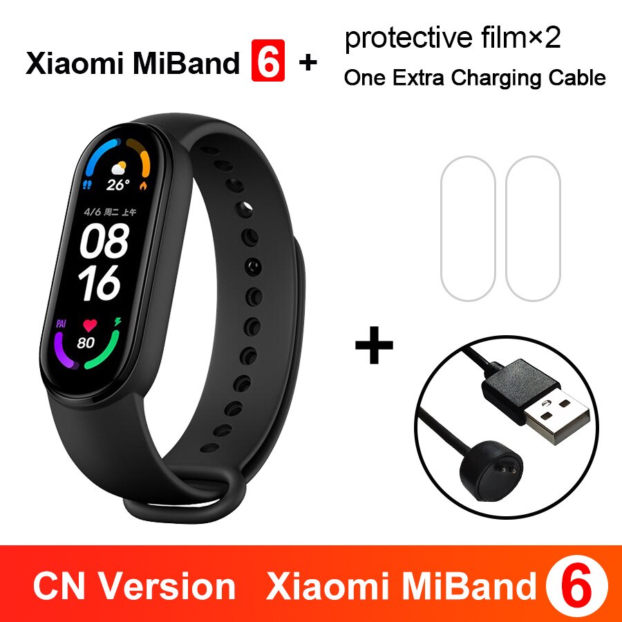 Globalna wersja Xiaomi Mi Band 6 Smart Bracelet5 kolor 1.56 &quot;ekran AMOLED Fitness tętno wodoodporny wielojęzyczny Miband 6: CN Film N Cable