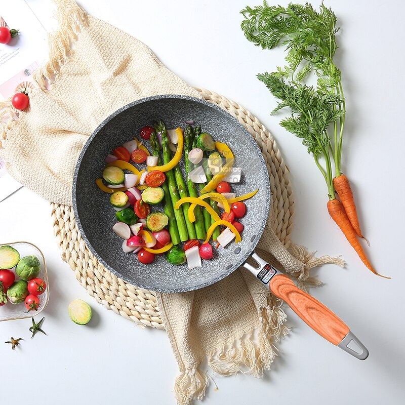 KONCO-Japanese Style Maifan Stone Pan Frying Pot Non-stick Wok Household Flat Bottom Wok Induction Gas Cooker Universal Cookware