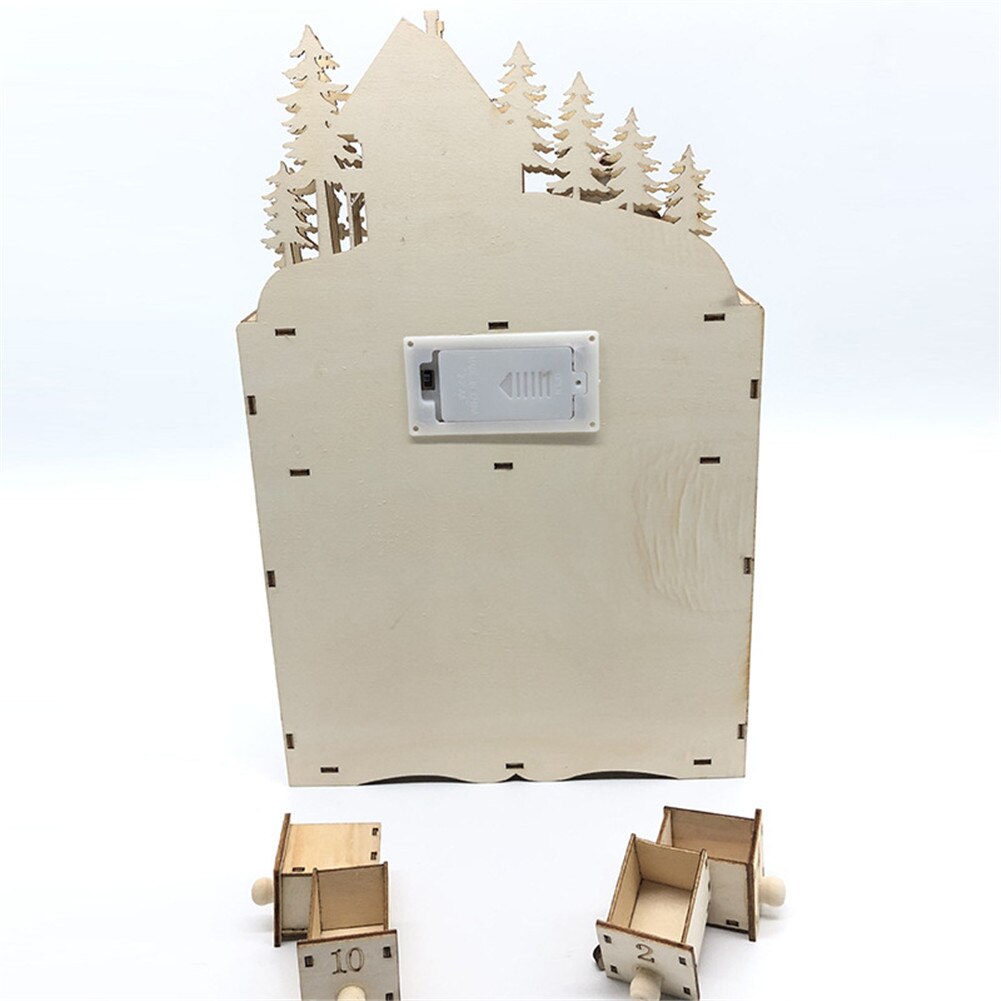 Christmas Wooden Advent Calendar Countdown Decoration 24 Day Countdown Calendar With LED Light Wood Desk Ornaments