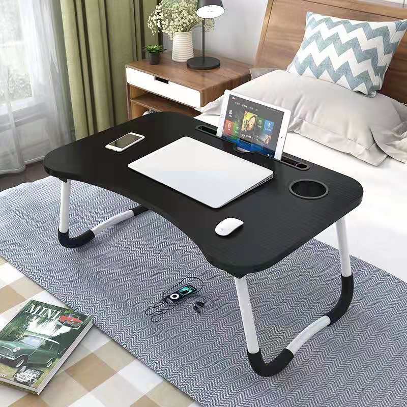 Katlanır Laptop standı tutucu taşınabilir çalışma masası masası ahşap katlanabilir bilgisayar masası yatak kanepe çay servis masa standı: black