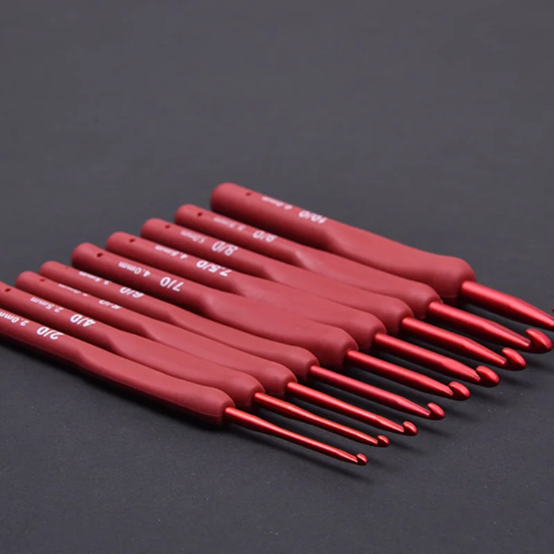 Ganchos de tejer para suéter, herramientas de costura para manualidades hechas a mano, gancho de ganchillo rojo de tulipán de aluminio, mango esmerilado, ganchillo de silicona TPR