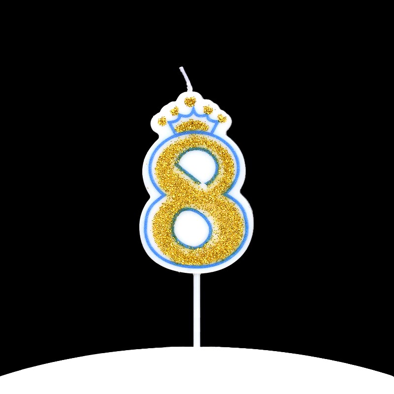 Cakelove 1Pcs Shinning Gold Pink/Blue Happy Birthday Number Candles 0-9 for Kids Adult Girls Birthday Party Crown Candles Cake: blue 8