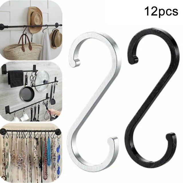Crochet en aluminium en forme de S pour Pot de cuisine, 12 pièces, espace de suspension pour vêtements, chambre à coucher, cuisine, salon: Silver