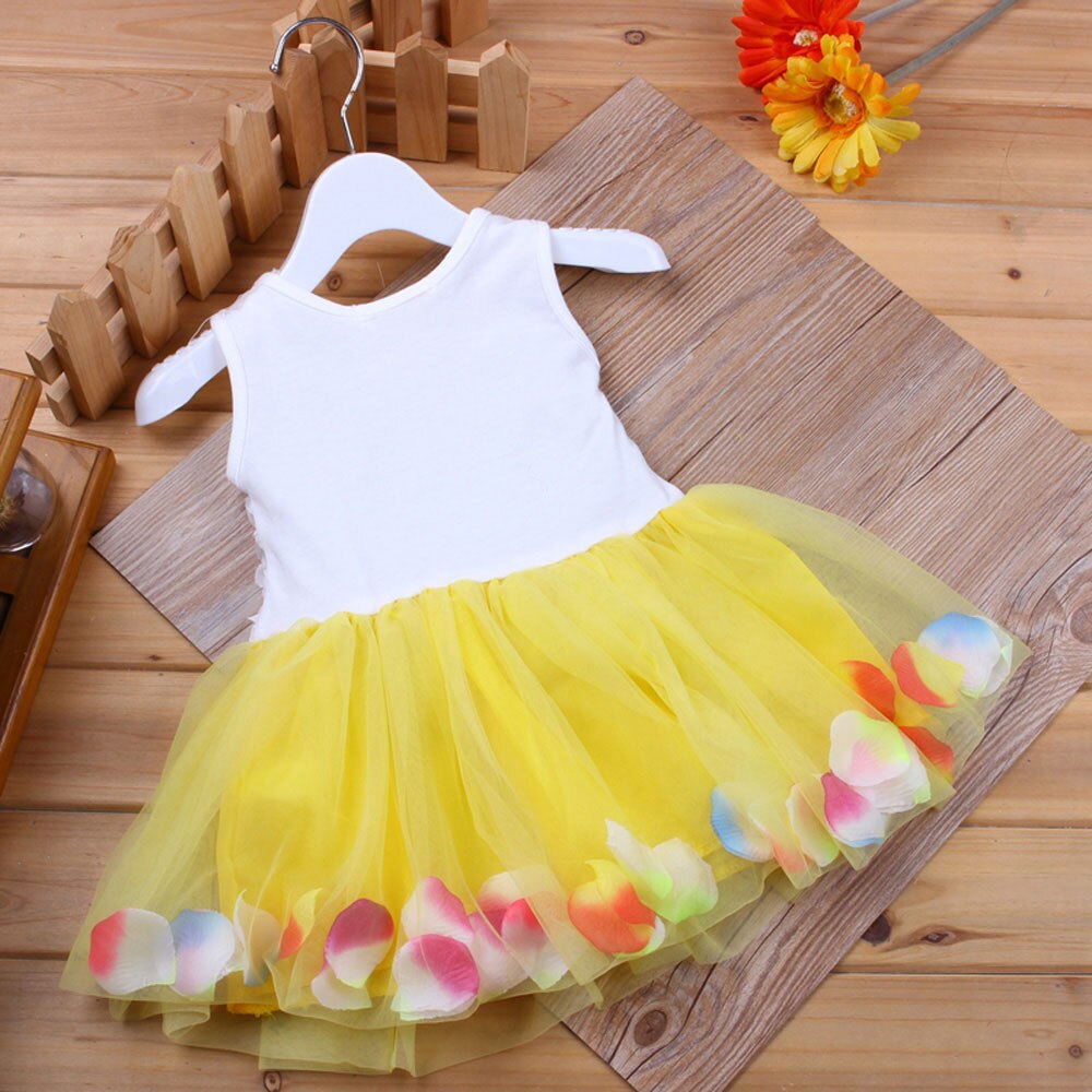 Småbørn spædbørn sløjfe tutu kronblade tyl kjoler baby piger blomster kjole outfits børn kjoler til piger tøj piger kjole pige: Gul / 4t