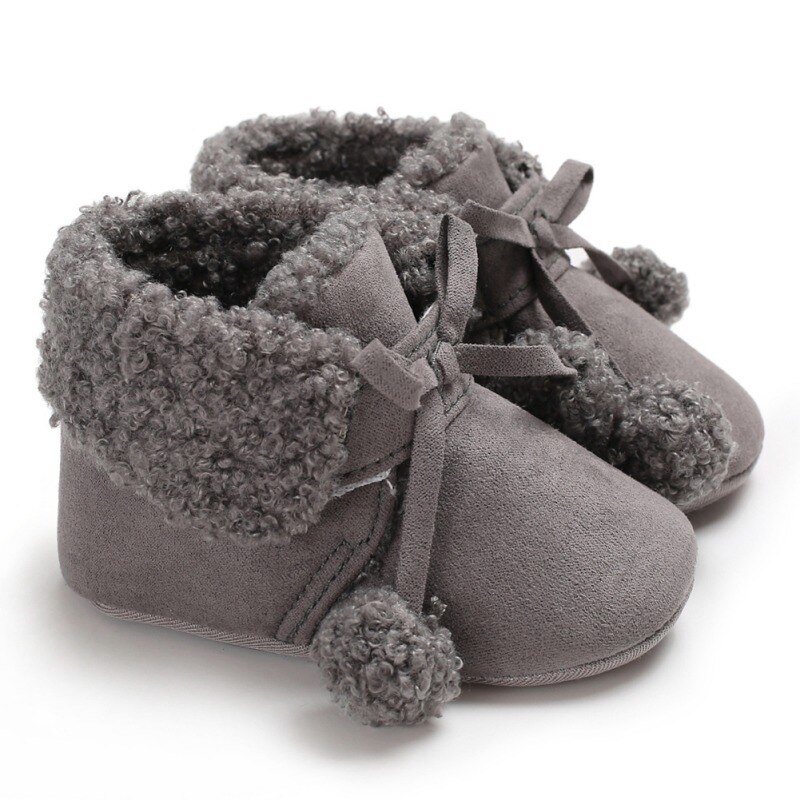 Botas de bebê recém-nascidos botas outono inverno laços mais veludo casual macio inferior da criança sapatos 0-18 m novo: Cinza escuro / 13-18 meses