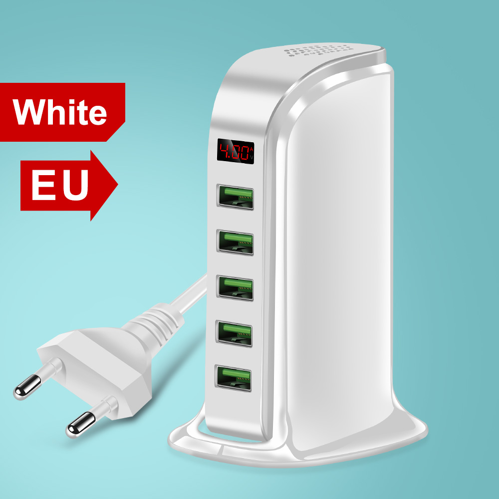 Udyr 5 Hafen USB Ladegerät Hub LED-anzeige Multi USB Ladestation Dock Universal- praktisch Schreibtisch Zauberstab Hause Ladegeräte EU UNS: EU Weiß