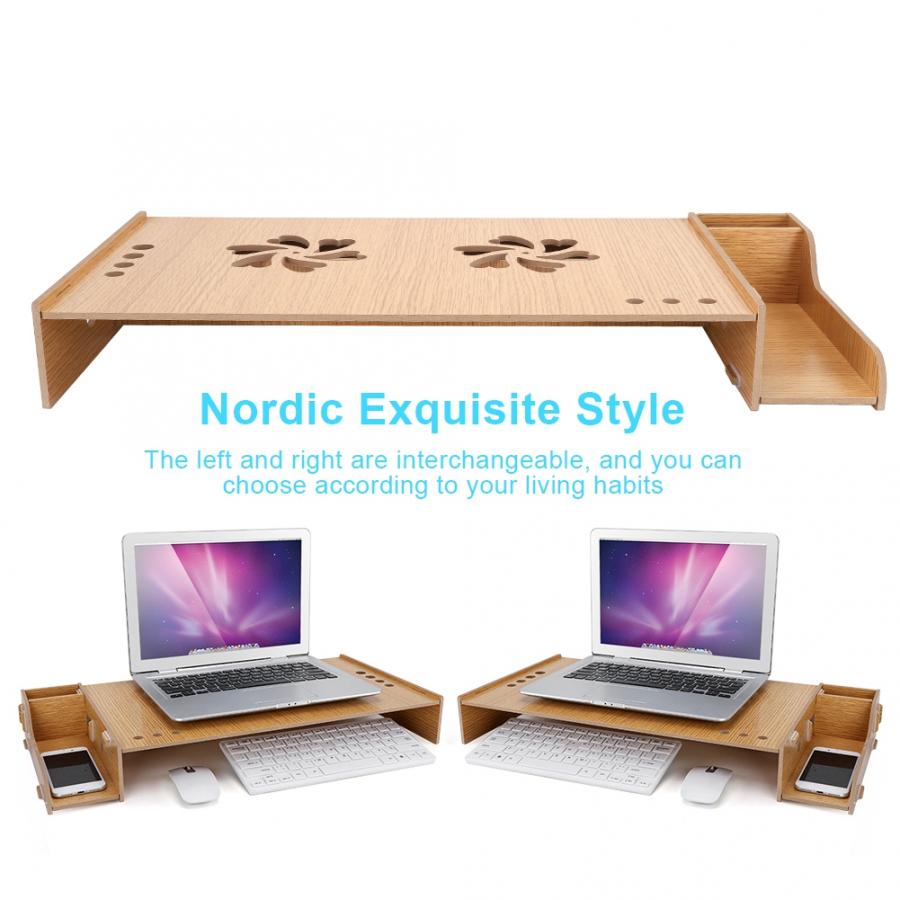 Office Wood Desktop Monitor Stand Riser Computer Screen Riser Shelf Desk Storage Box Wooden Rack PC Laptop Stand Organizer