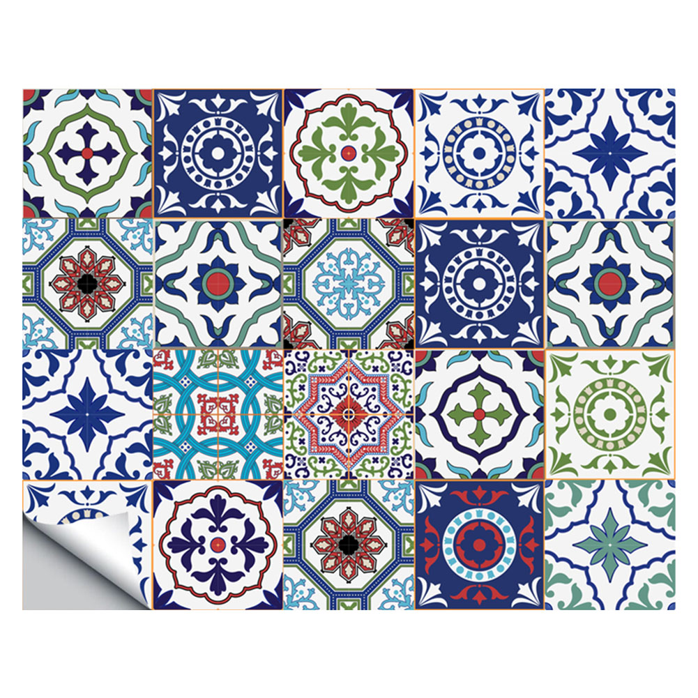 Funlife Decorative Moroccan Tiles PVC Tile Stickers,Retro Wall Art Decal,Adhesive Waterproof Kitchen Bathroom Furniture Decor: D