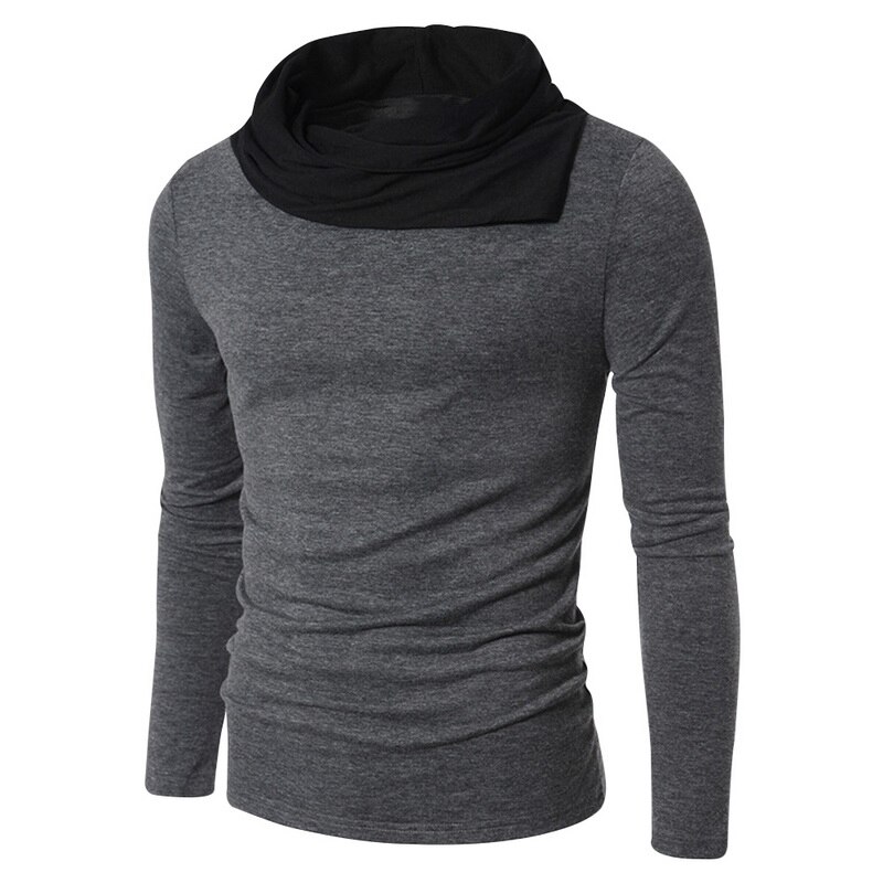 Puimentiua Lente Solid Casual Mannen Hoge Kraag Lange Mouw Gebreide Slanke Uitloper Trui Persoonlijkheid Tops: Grijs / M