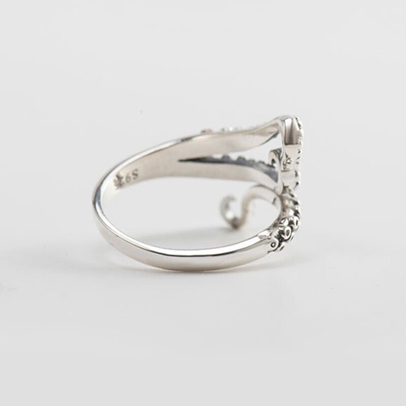 Anillo para mujeres de estilo Punk de Plata de Ley 925 ajustable, anillos únicos Unisex de pulpo, joyería Vintage para mujer