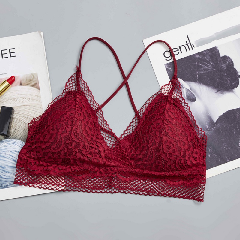 Sexy Lace Bra Removable Padded Beauty Back Bra Women Lace Tube Top Ladies Underwear: Red