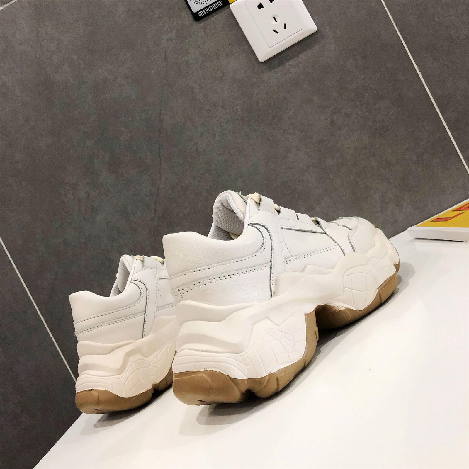 Ins efterår kvinder fritidssko læder platform sko kvinder sneakers damer hvide sneakers stor størrelse 35-41: Abrikos / 41
