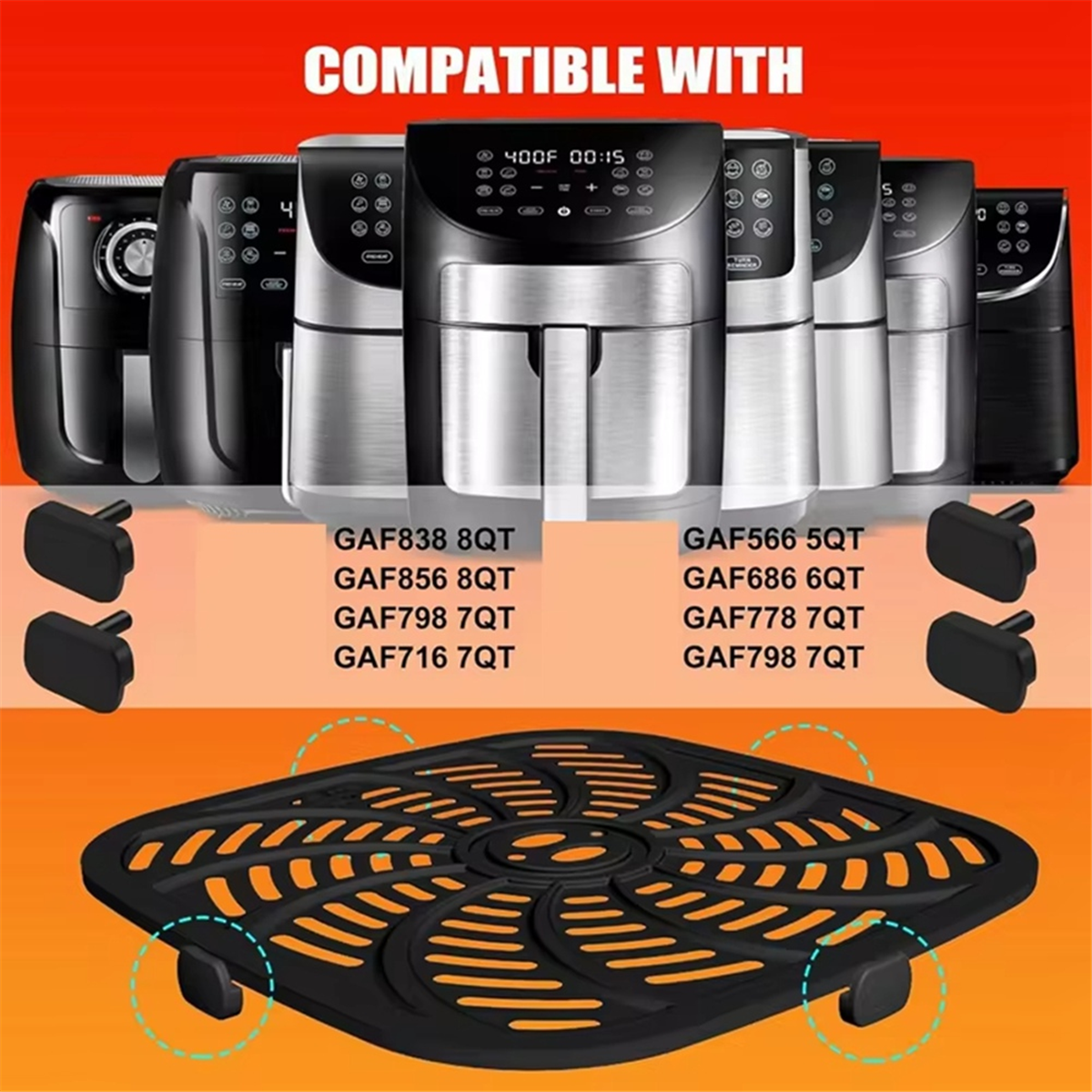 Gummiføtter til airfryer, gaf 856, gaf 566 airfryer, ovn osv., , 12 stk. silikon-taper til reservetilbehør til airfryer
