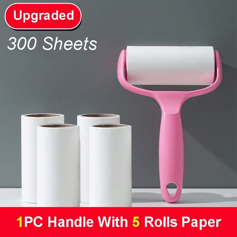 60 Sheets With Handle Brush Dust Remover Sticky Clothes bed Pet Dog Hair Fabric Fluff Roller Cleaning Accessories: 1 handle 5 rolls