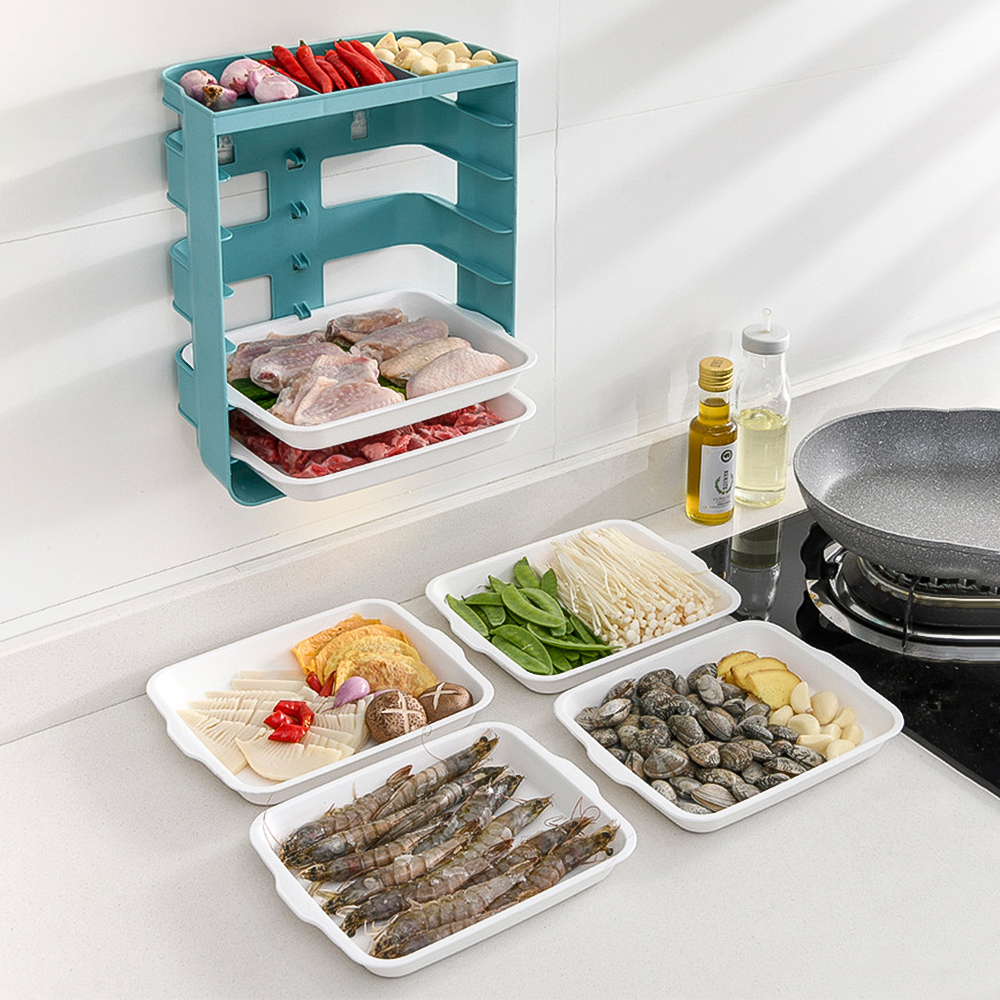 Plateau de rangement de légumes et de fruits à 6 niveaux, étagère murale multifonctionnelle de cuisine, ensemble de rangement de fournitures de cuisine