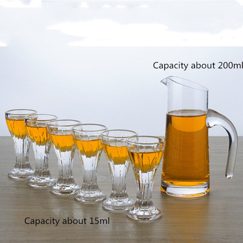 7PCS/lot European Glass Wine Glass Simple Household Glass Wine Set Sake Set Sake Bottle Drink Glass Set Crystal Bottle: A