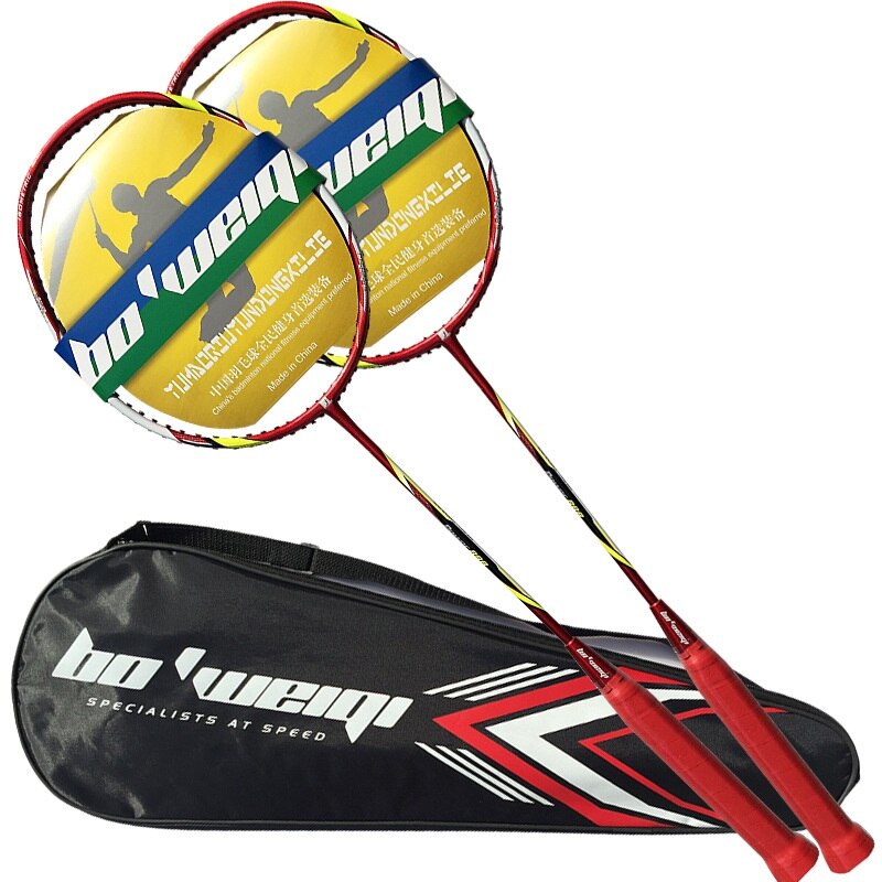 Badminton Beginner Carbon Badminton Racket Ultralight Offensive Defensive Racket Training Sport Team Racquet With Bag: Red