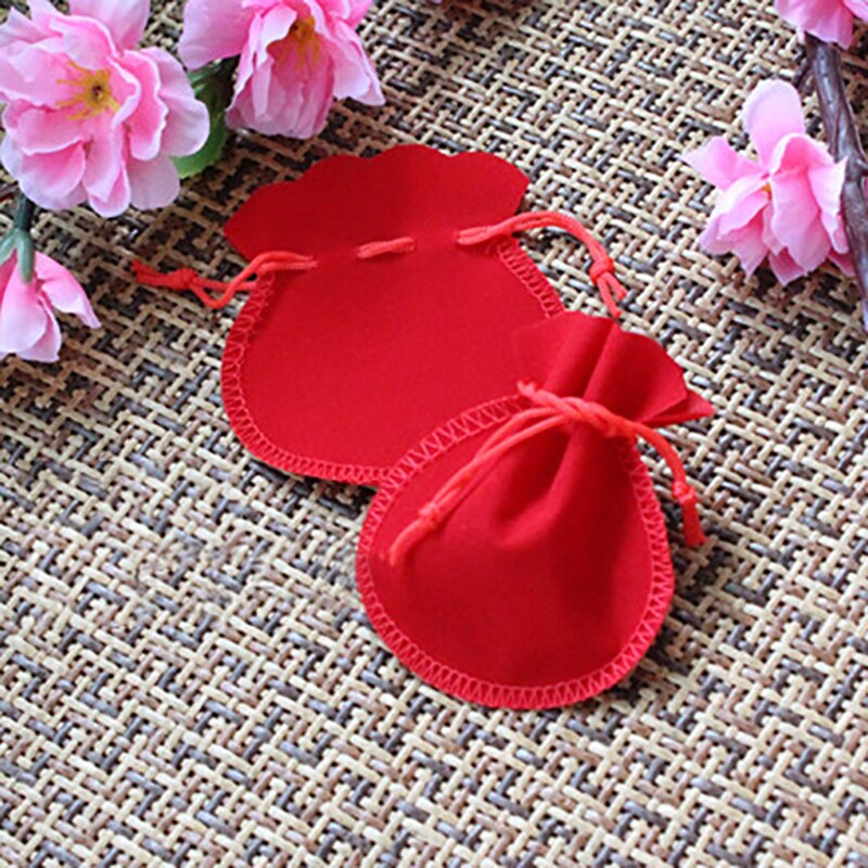 10Pcs Velvet Bag Red Packaging Jewelry Bag Gourd Shape Boite Cadeau Rangement Bijoux Joyero