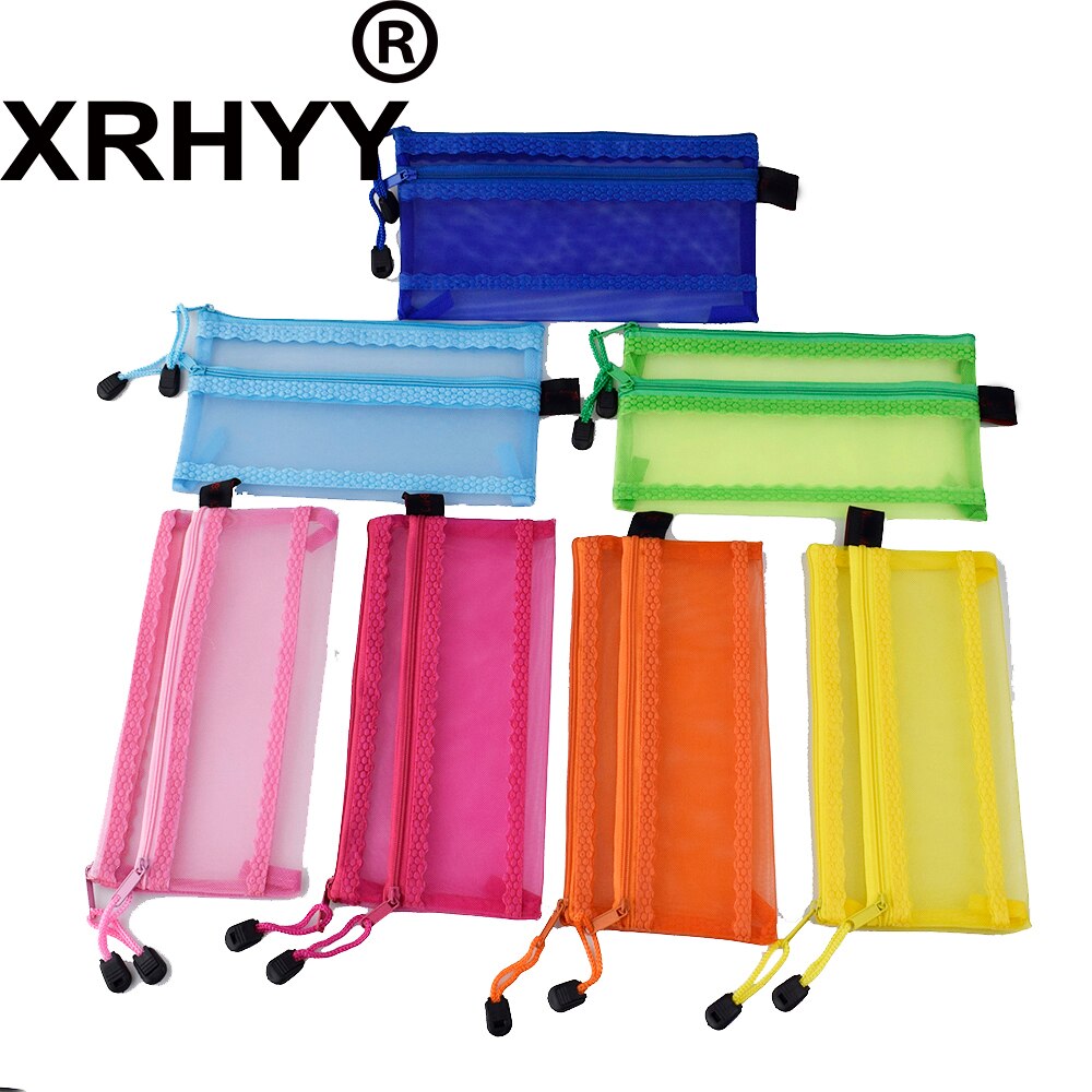 Studerende  a6 lærred lynlås dokumentlommer dobbelt lag mesh zip fil poser opbevaring blyant organizer pen brevpapirholder