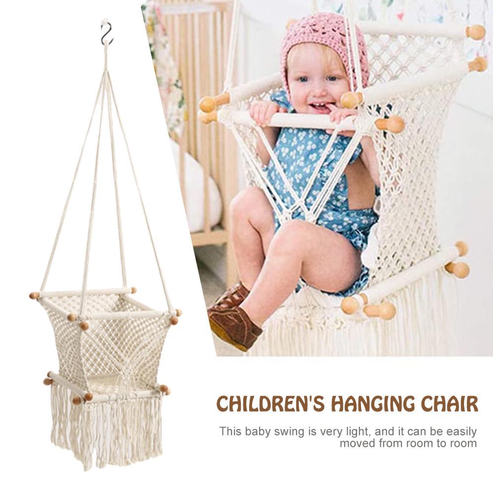 Nordic Cotton Rope Woven Swing Hanging Chair Hanging Basket Hanging Chair Solid Wood Home Children's Room Decoration