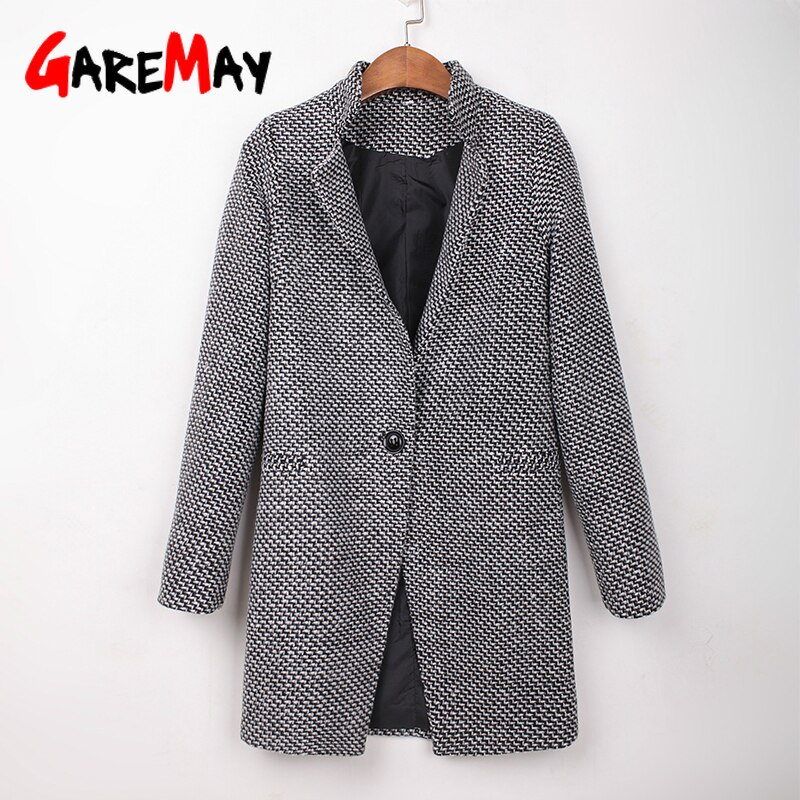 Trench-Coat pied-de-poule pour Femme, manteau pour Femme, col rabattu, Trench-Coat gris, printemps-automne, hiver
