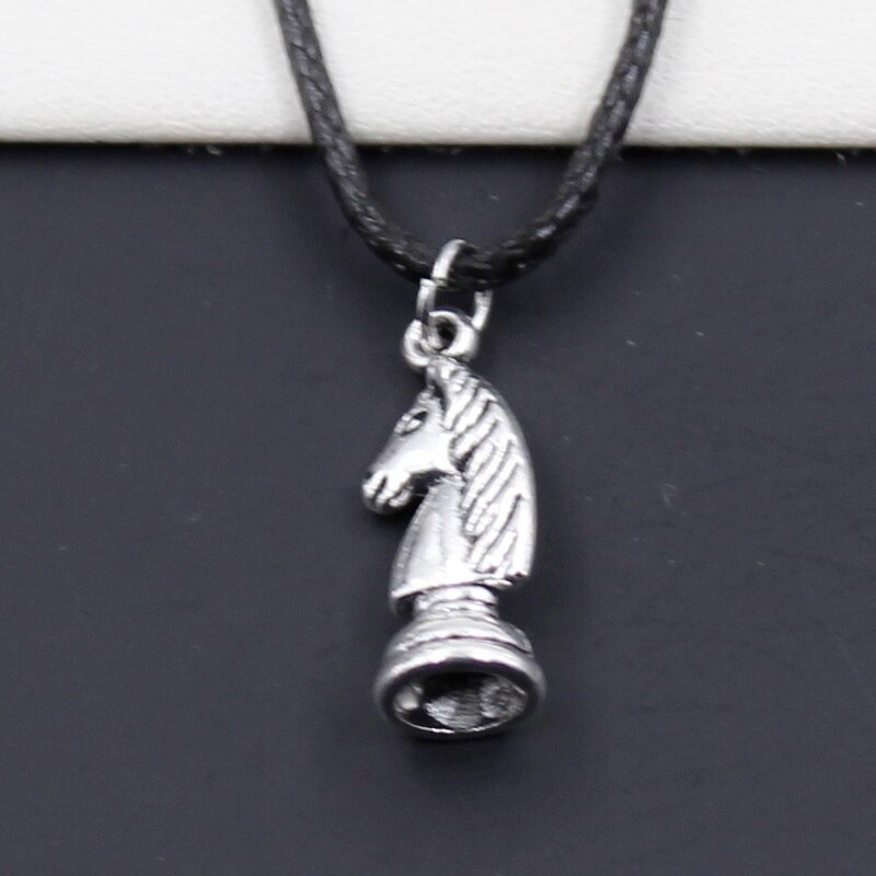 Nuovo Nero del Cavo di Cuoio Del Choker Re Degli Scacchi Queen Rook Cavaliere Vescovo Pegno di Fascino FAI DA TE Collana Del Pendente Tibetano Dropshipping: knight 20x8mm