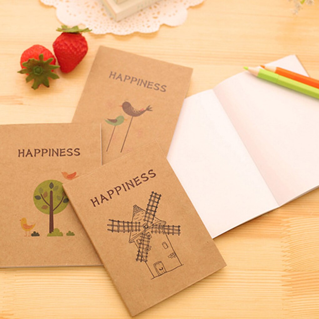 Mini Diy Cute Vintage Happiness Birds And Flower Kraft Notepad Blank Sketchbook Notebook Weekly Planners Diary Notebook
