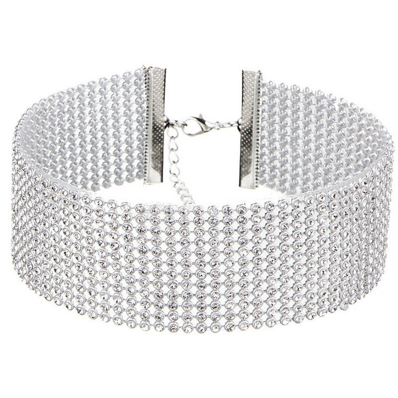 Frauen Bündeln Nacken Element Halskette extra Breite Volle Strass Diamant Kristall Schmuck Halsband Kragen Hochzeit Zubehör: 3.8cm