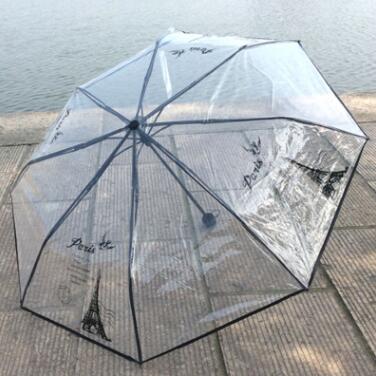 EVA transparent impression parapluie paris tour eiffel 8K perspective trois pliant parapluie non automatique fille pluie outils YS027: Black