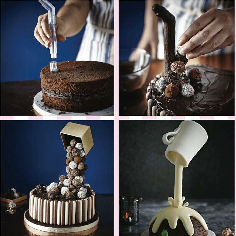 Anti Gravity Cake Pouring Kit, Cake Stand Support Structure Frame, Reusable Cake Decorating Straws for Birthday Wedding