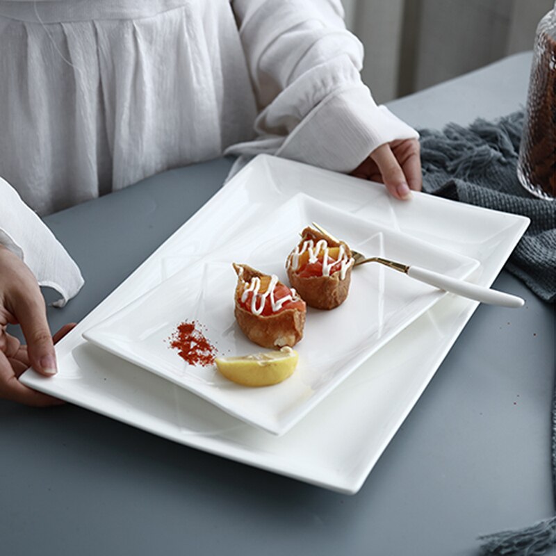 Pure White Ceramic Rectangular Flat Plate Sushi Plate Western Food Plate Dinner Plate Fish Plate Japanese Pastry Plate Household