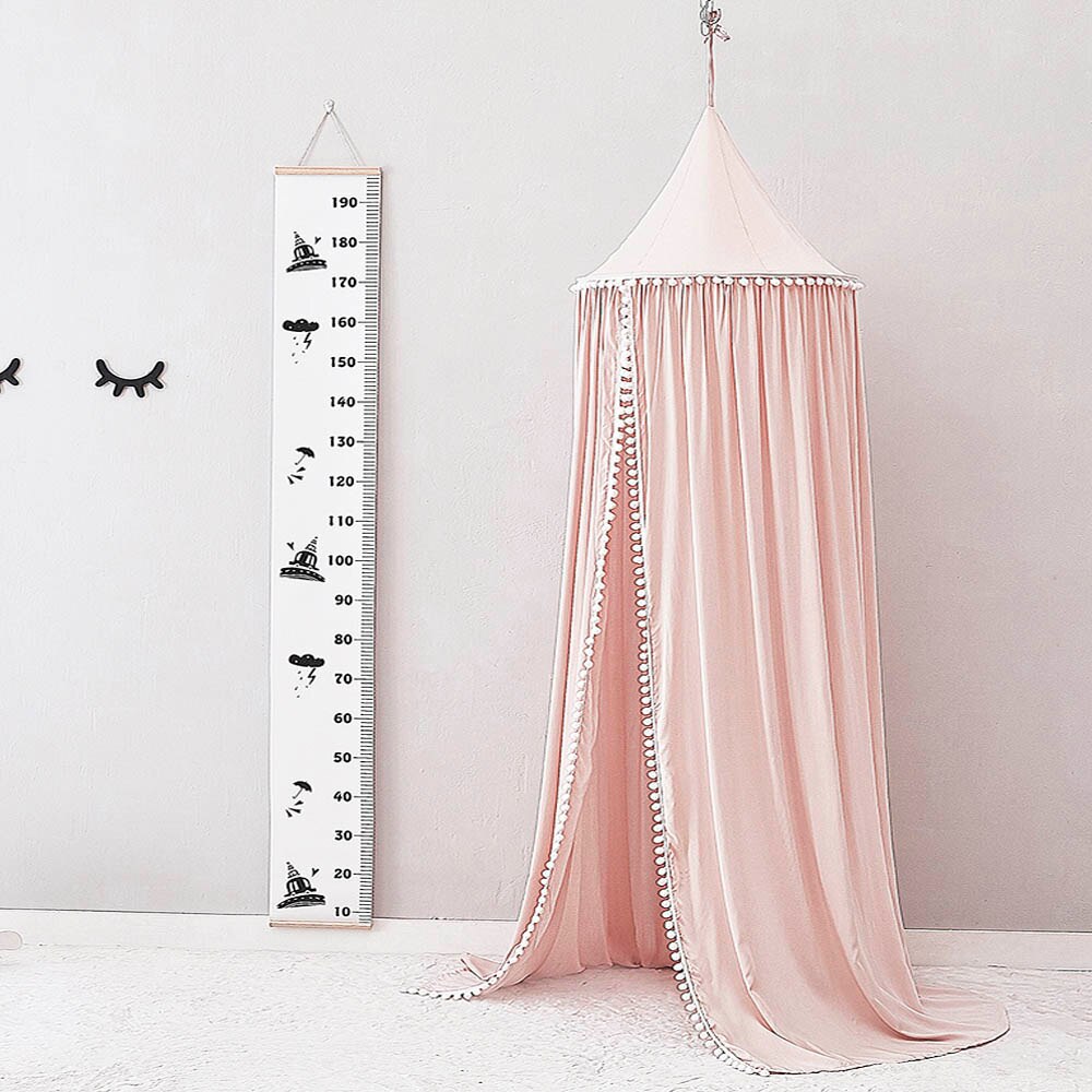 Children Crib Baby Bed Pompons Canopy, Round Dome Hanging Valance Kids Play Tent Mosquito Net Curtain Room Decor White Grey Pink: Pom Pom Canopy Pink