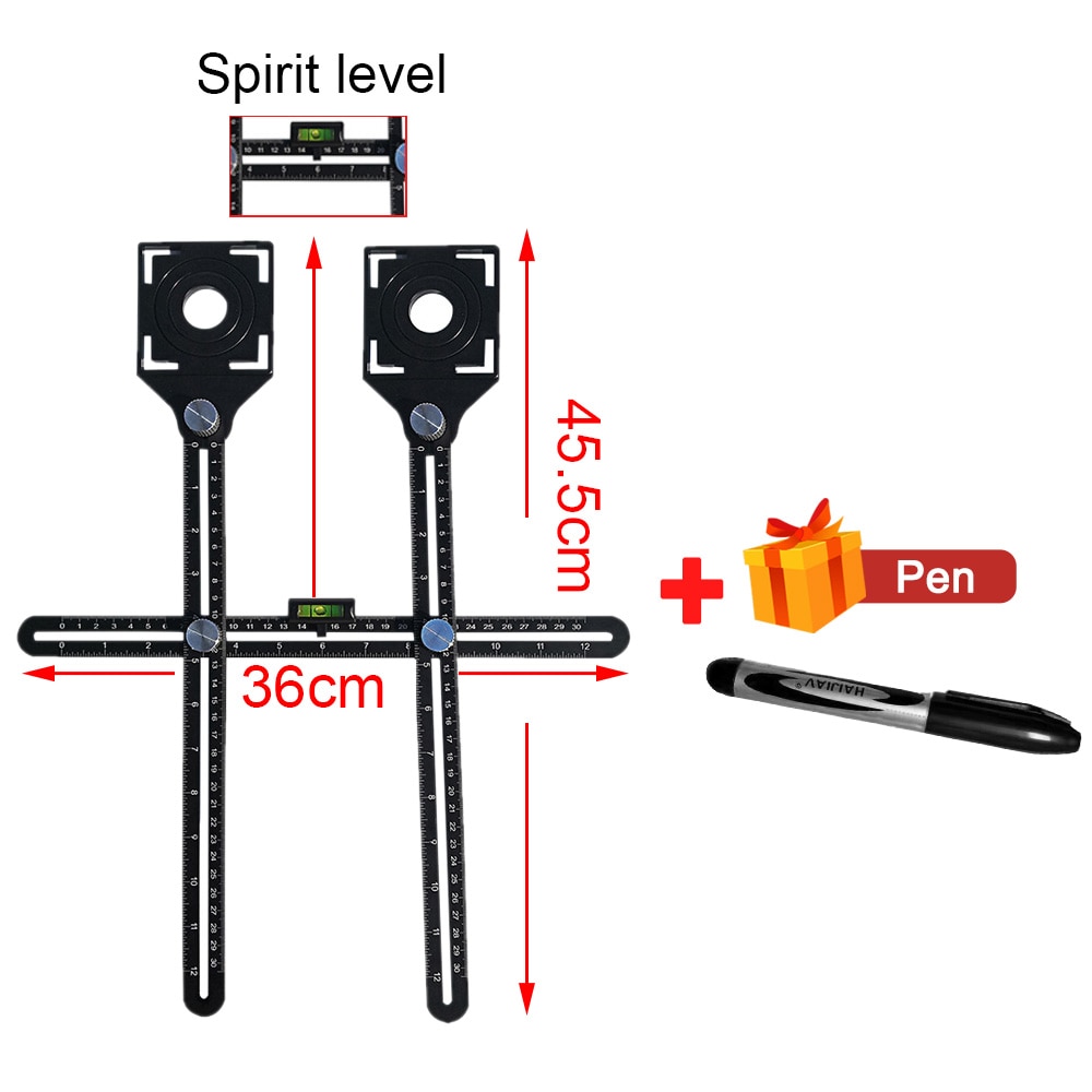 Règle d'Angle en Alliage d'Aluminium à 6 Plis, Accessoire de Mesure, Gabarit de Moule Perforé, Outil de Localisation, Guide de Perçage, Trou de Carrelage: Double head