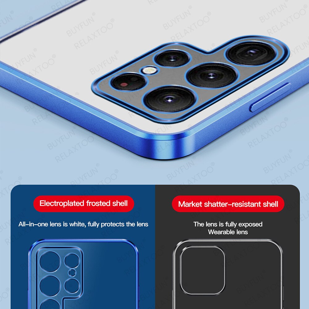 Luxury Plating Phone Case For Samsung Galaxy S22 Ultra 5G S 22 Plus 5G 2022 Camera Protect Matte Transparent Electroplated Cover