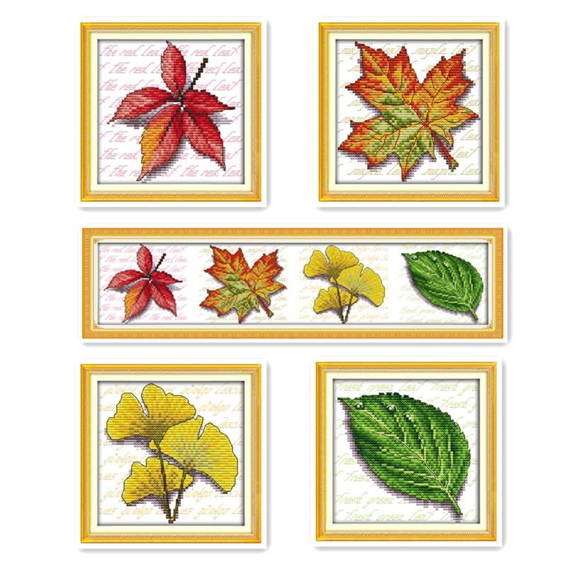 All kinds of leaves small size mini handmade DIY embroidery cross stitch maple leaf ginkgo leaves and other hanging paintings