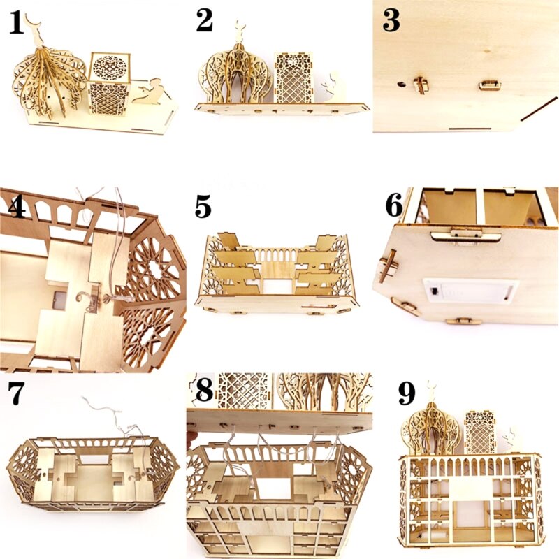 Wooden Eid Mubarak Ramadan Advent Calendar LED Light DIY Muslim Islamic 30 Grids Countdown Drawer Decor