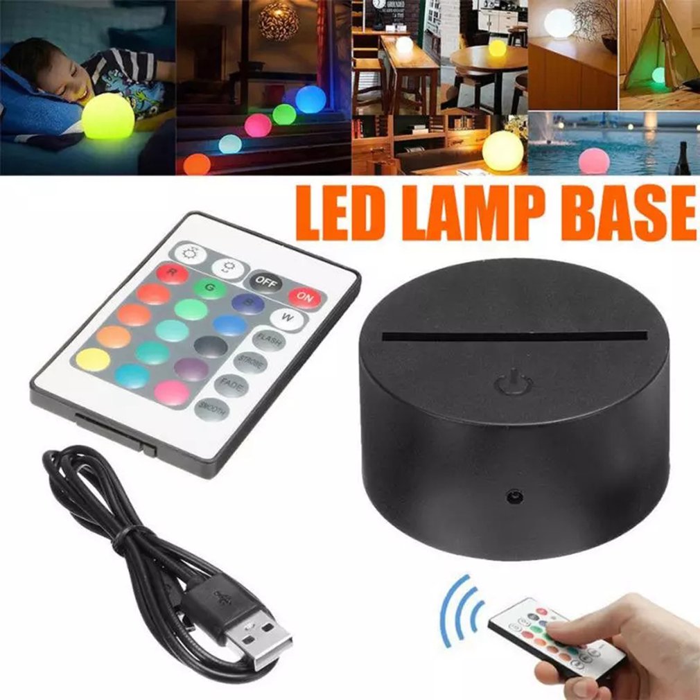 Acrylic 3D LED Lamp Base Table Night Light Base LED 7 Color-Adjust USB Remote Control Lighting Accessories Bulk