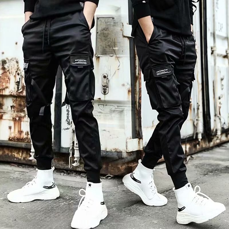 Linten cargobroek heren casual streetwear harajuku broek hiphop trendy casual jeugd slanke broek stijlvolle heren joggingbroek