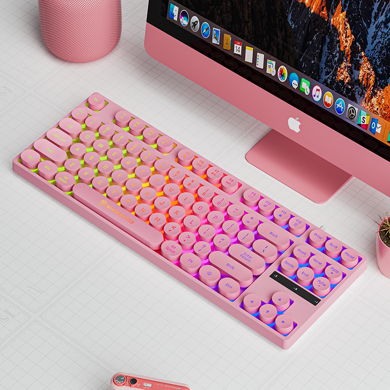 Komputerowe klawiatury przewodowe 87 klawiszy punk Keycap Ciche pisanie Podświetlana RGB biurowa multimedialna klawiatura robić gier dla okna laptop PC prochowiec: Różowy
