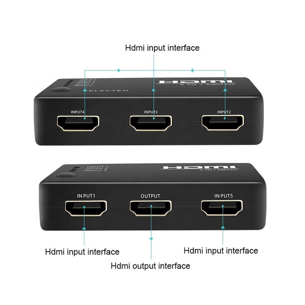 HDMI-Compatible Switch 5 Port Wireless Remote Splitter 1080P 5 In 1 Out 4K Adapter for XBOX 360 PS3 PS4 Android HDTV Switcher