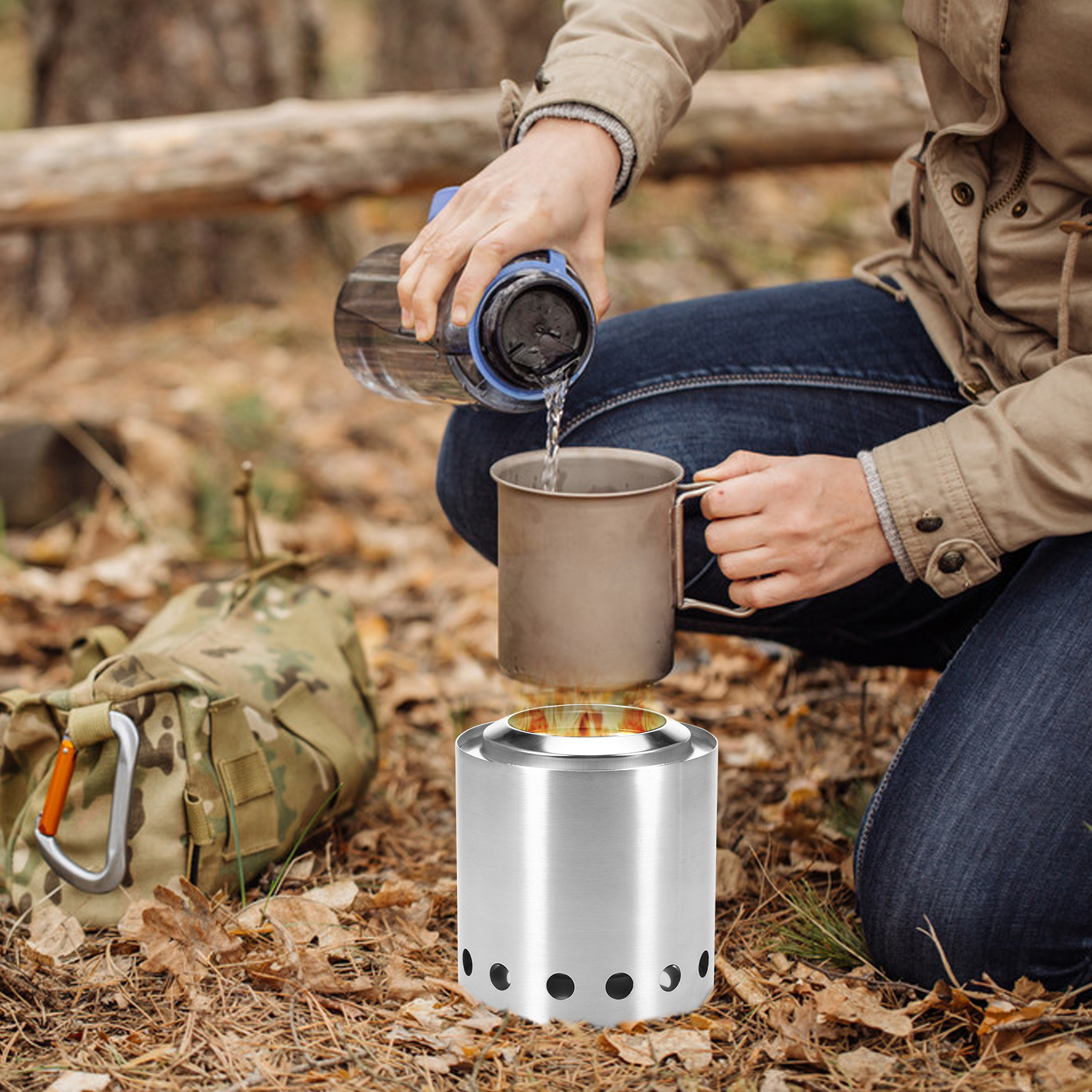 45 Outdoor Wood Burning Camping Stove Portable Low Smoke Stove Camping Cooking Supplies Picnic BBQ Equipment