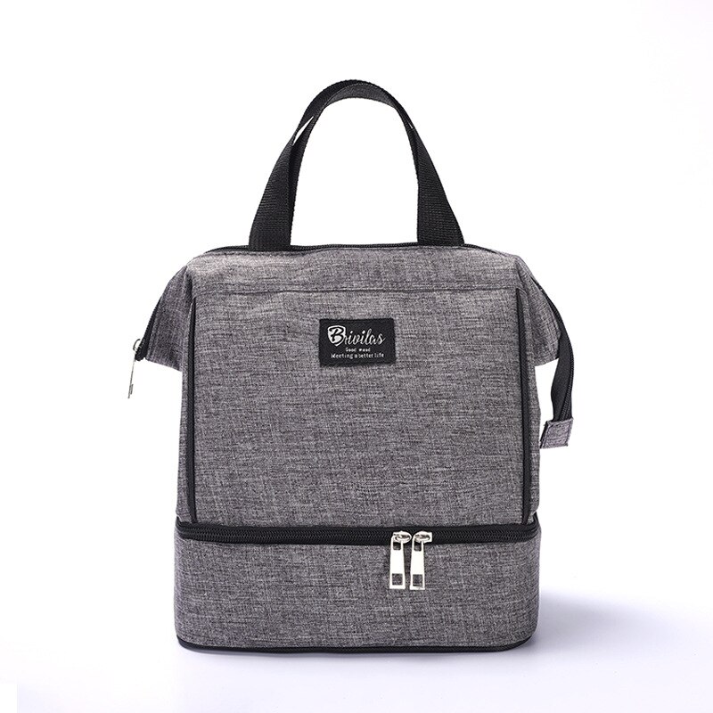 Large Double Deck Lunch Bags Totes for Women Men Waterproof Thermo Bag Office School Picnic Thermal Insulated Cooler Bento: Grey