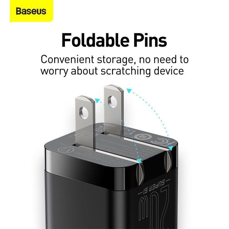 Baseus usb-c-ladegerät mit 20w us-steckern, faltbar, für iphone 12 pro max, unterstützt usb-c pd-schnellladen 11