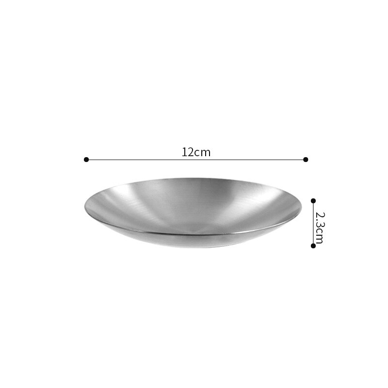 1Pc Stainless Steel Round Sauce Dish Seasoning Plate Kimchi Bowl Korean Soy Dish Snack Dessert Dishes Kitchen Supplies: Silver 12cm