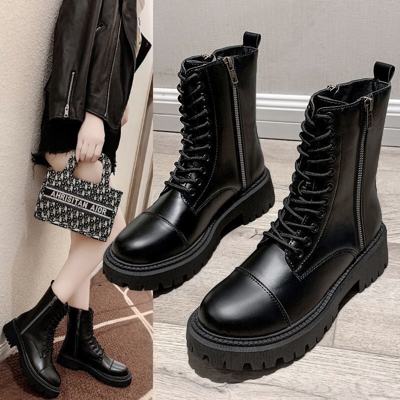 hiver élastique dentelle noir bottes bottes de Combat femmes moto chaussures plates-formes bottines femme talons hauts gothique chaussures