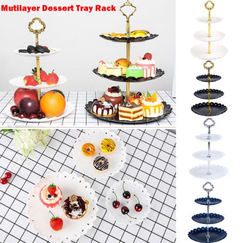 3 Tier Plastic Cake Stand Birthday Party Decor Afternoon Tea Wedding Plates Party Tableware Dessert Vegetable Storage Rack