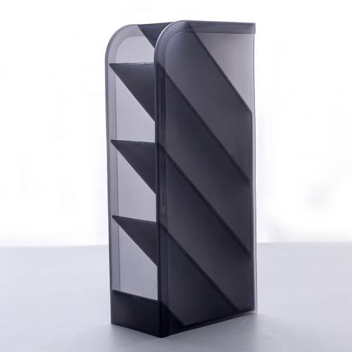 Porta pluma de escritorio multifunción de 4 rejillas estuche de almacenamiento para oficina y escuela, caja de plástico transparente, blanco y negro, organizador de lápices: Black