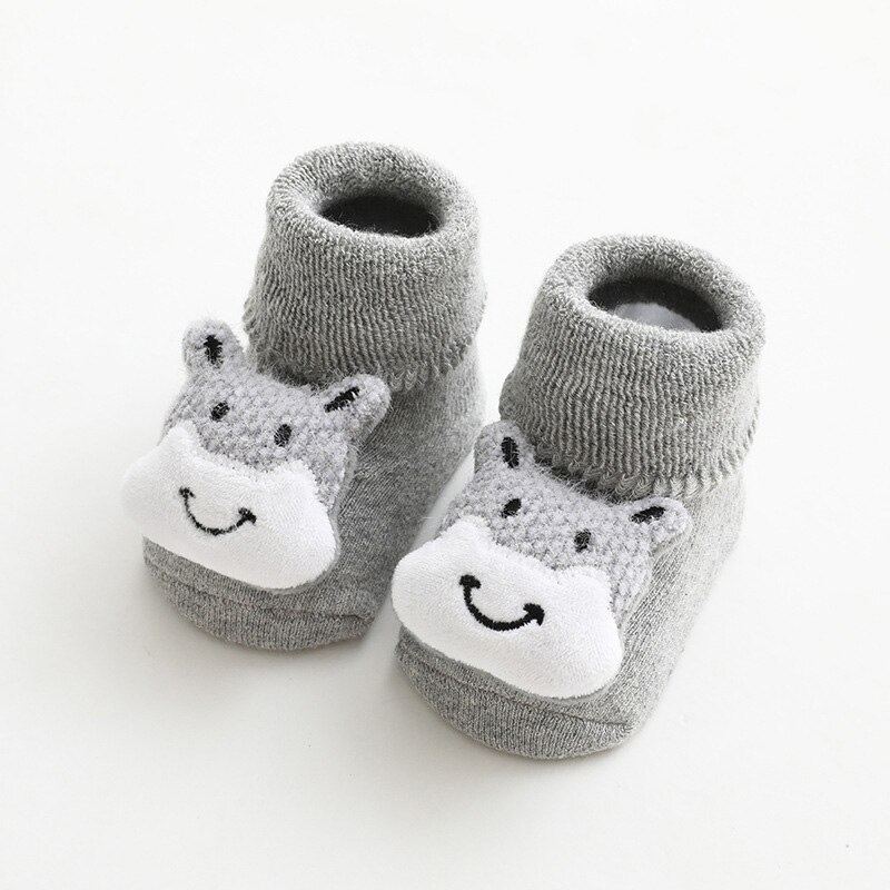 Calcetines de dibujos animados para bebé, niño y niña, oso de conejo, antideslizantes, suaves y cálidos, para invierno y otoño, para interiores, de 1 a 3 años: gray